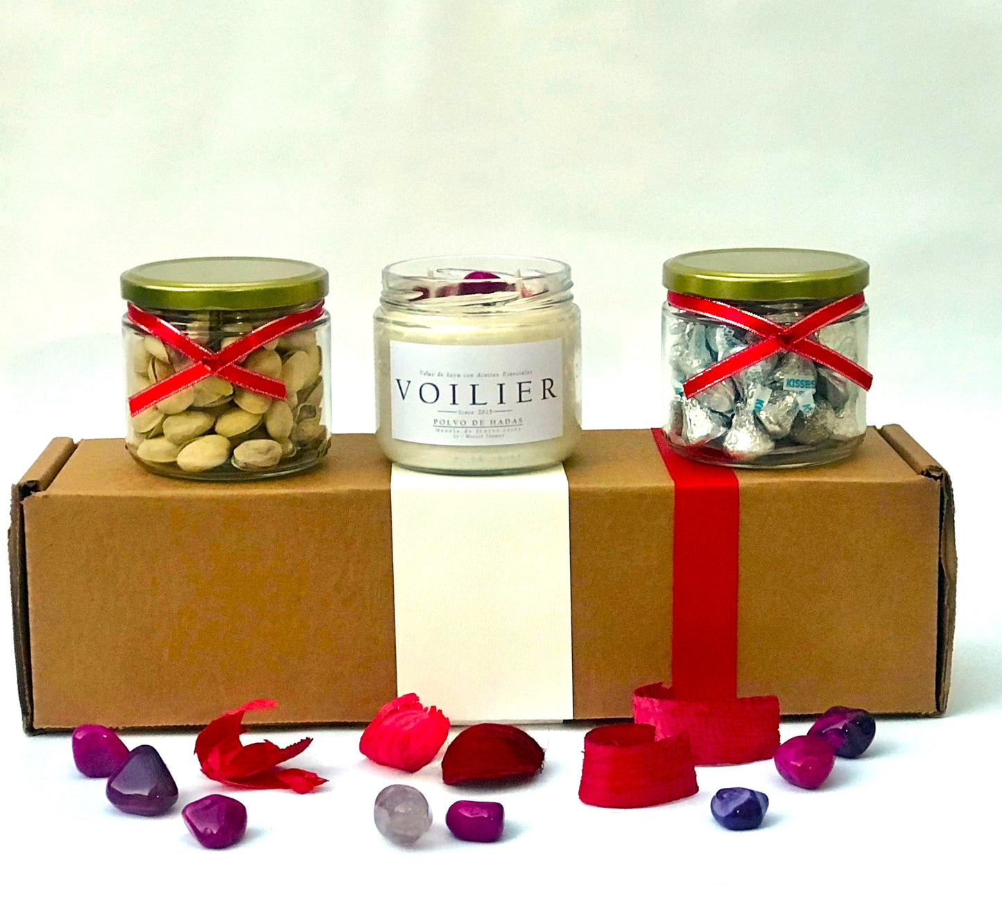 Kit V-DAY Pistache, Kisses y Vela frutos rojos